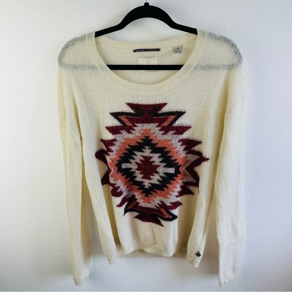 Maison Scotch Ivory Red Southwest Mohair Blend Sweater Size 2 (6)